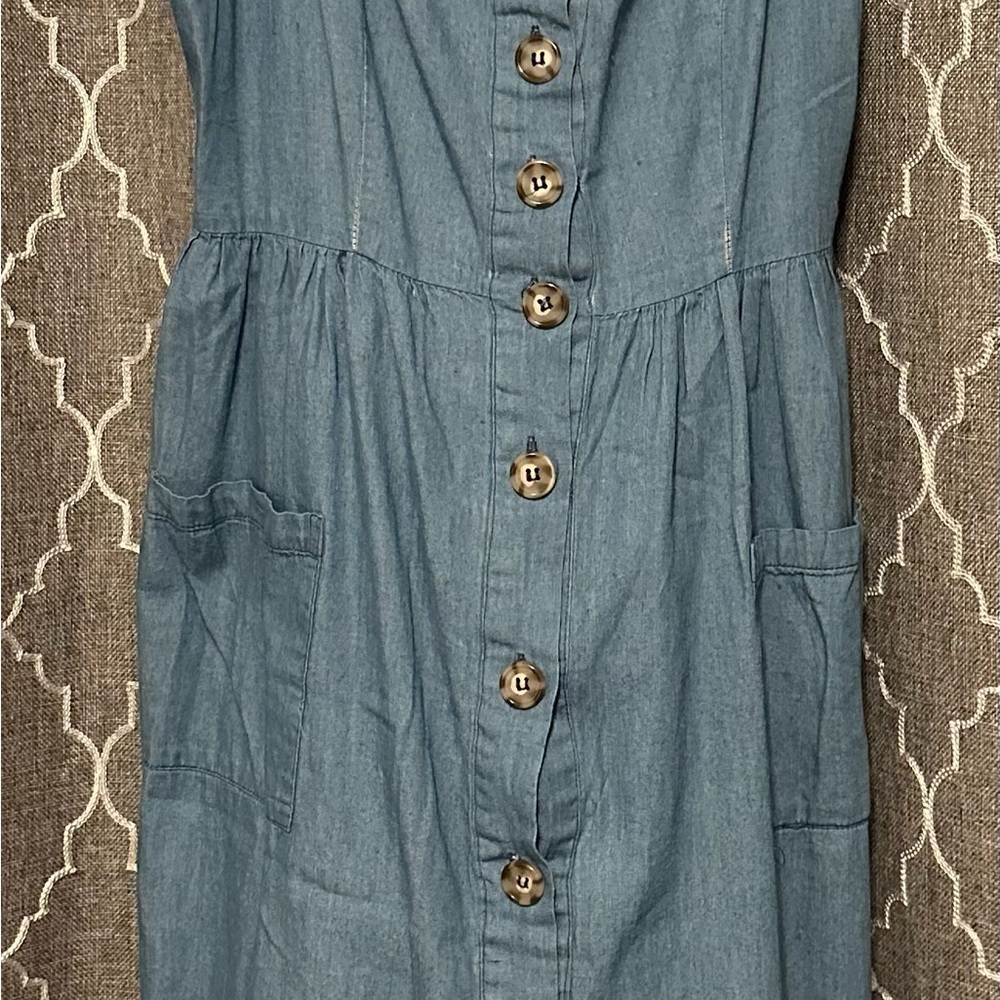 Rebellion Denim Blue Casual Dress with Button Accents